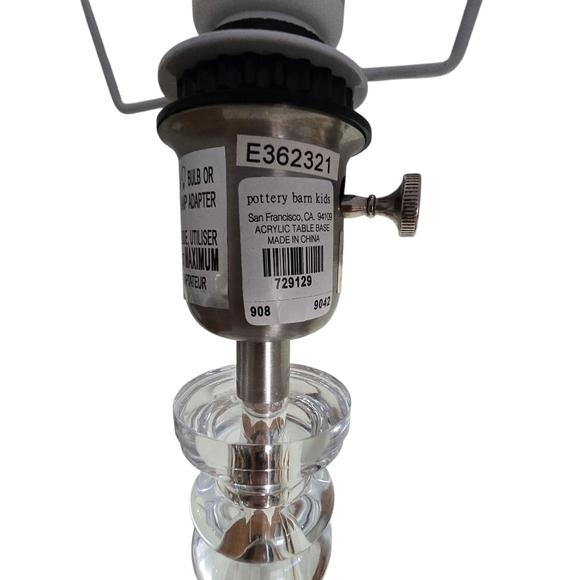 Pottery Barn Kids Acrylic Pillar Table Lamp w/ Lavender Pleated Shade - Picture 6 of 6